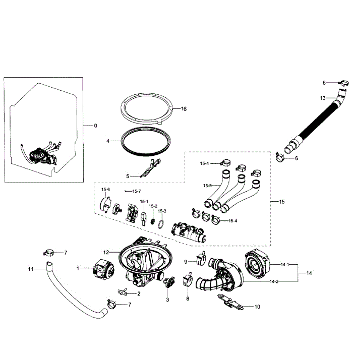 Pump Assembly Diagram and Parts List for DW80J7550UW AA-00 Samsung Dishwasher