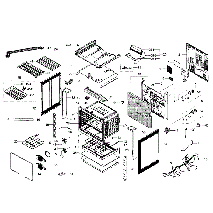 Cabinet Assembly Diagram and Parts List for NE58H9970WS AA-00 Samsung Range