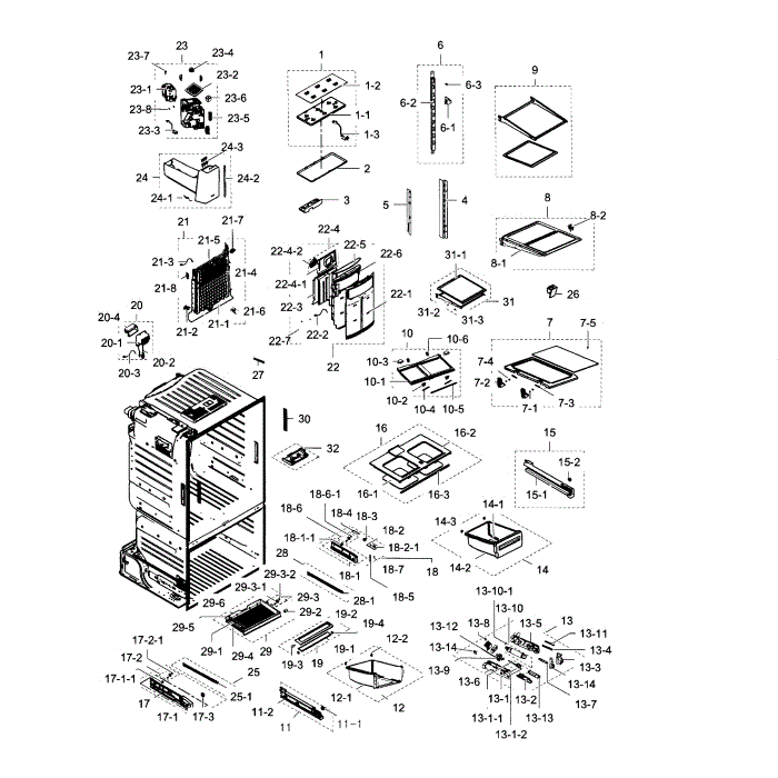 Fridge Diagram and Parts List for RF28HDEDBSR AA-05 Samsung Refrigerator