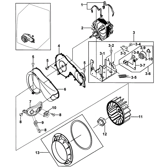Motor Assembly Diagram and Parts List for DV337AGG XAA-00 Samsung Dryer