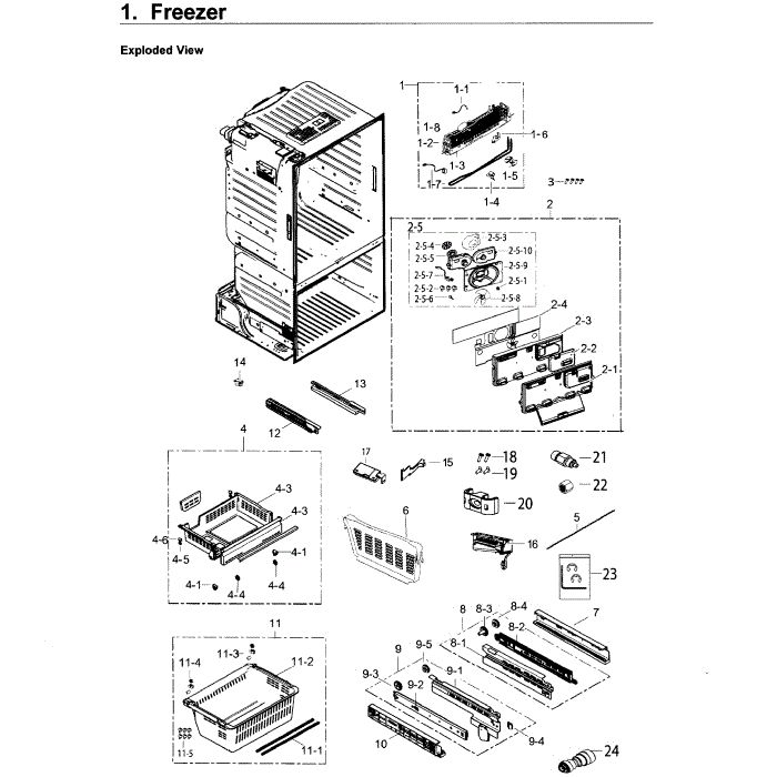 Freezer Diagram and Parts List for RF263BEAEWW AA-00 Samsung Refrigerator