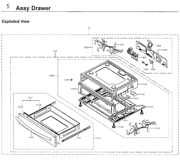 Drawer Diagram and Parts List for NX58H9950WS AA-0001 Samsung Range
