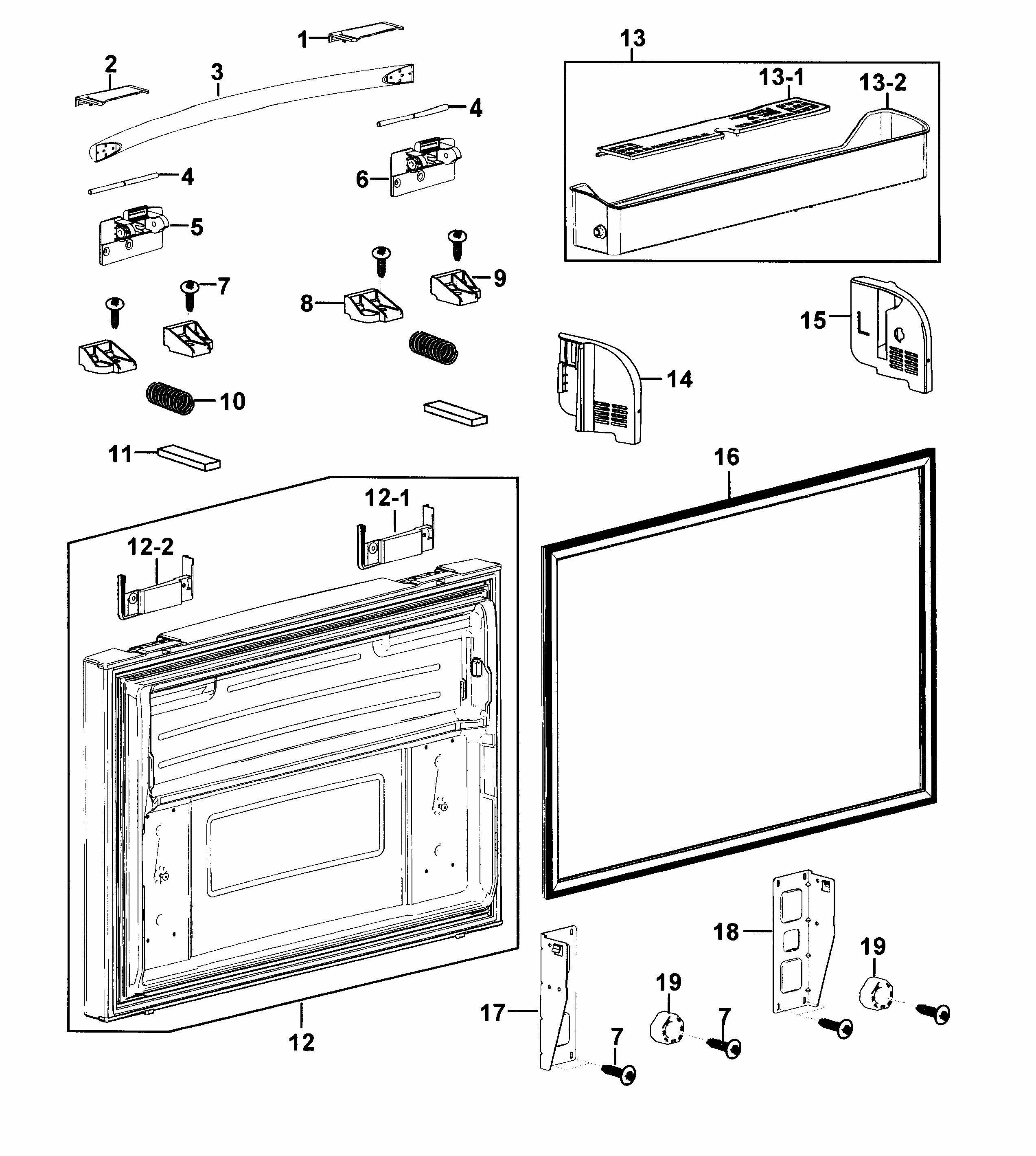 Freezer Door Diagram and Parts List for RF26XAZRS XAA-0000 Samsung Refrigerator