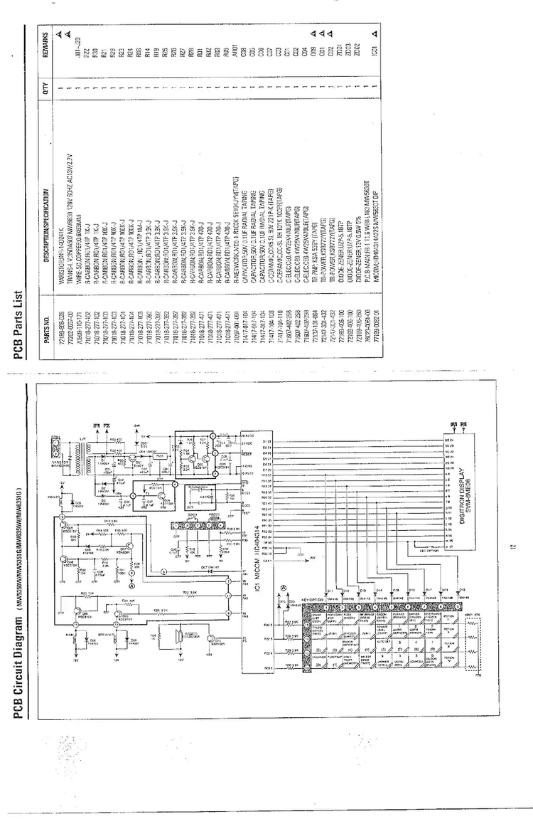 Pcb Circuit Diagram/parts List Diagram and Parts List for MW6350W XAA Samsung Microwave