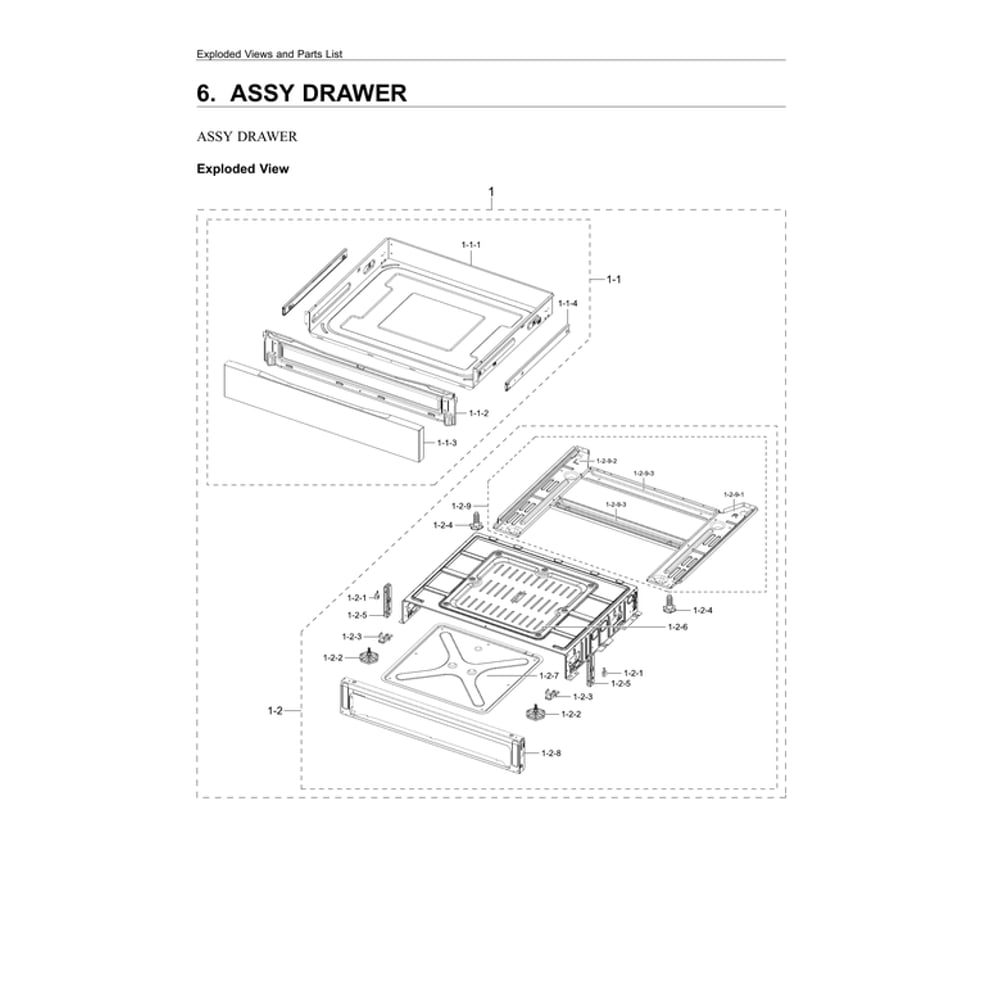 Drawer Assembly Diagram and Parts List for NE63A6711ST AA-00 Samsung Range