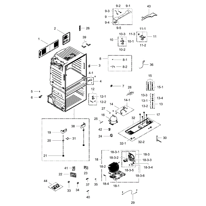 Cabinet Assembly Diagram and Parts List for RF28HMEDBSR AA-00 Samsung Refrigerator