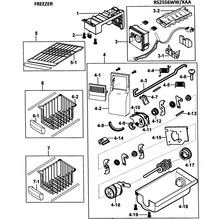 Control Panel Diagram and Parts List for RS2556WW XAA-00 Samsung Refrigerator