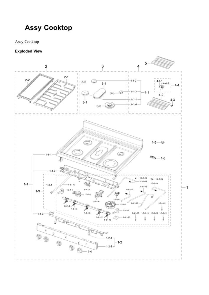 Cooktop Assembly Diagram and Parts List for NX60A6311SG AA-01 Samsung Range