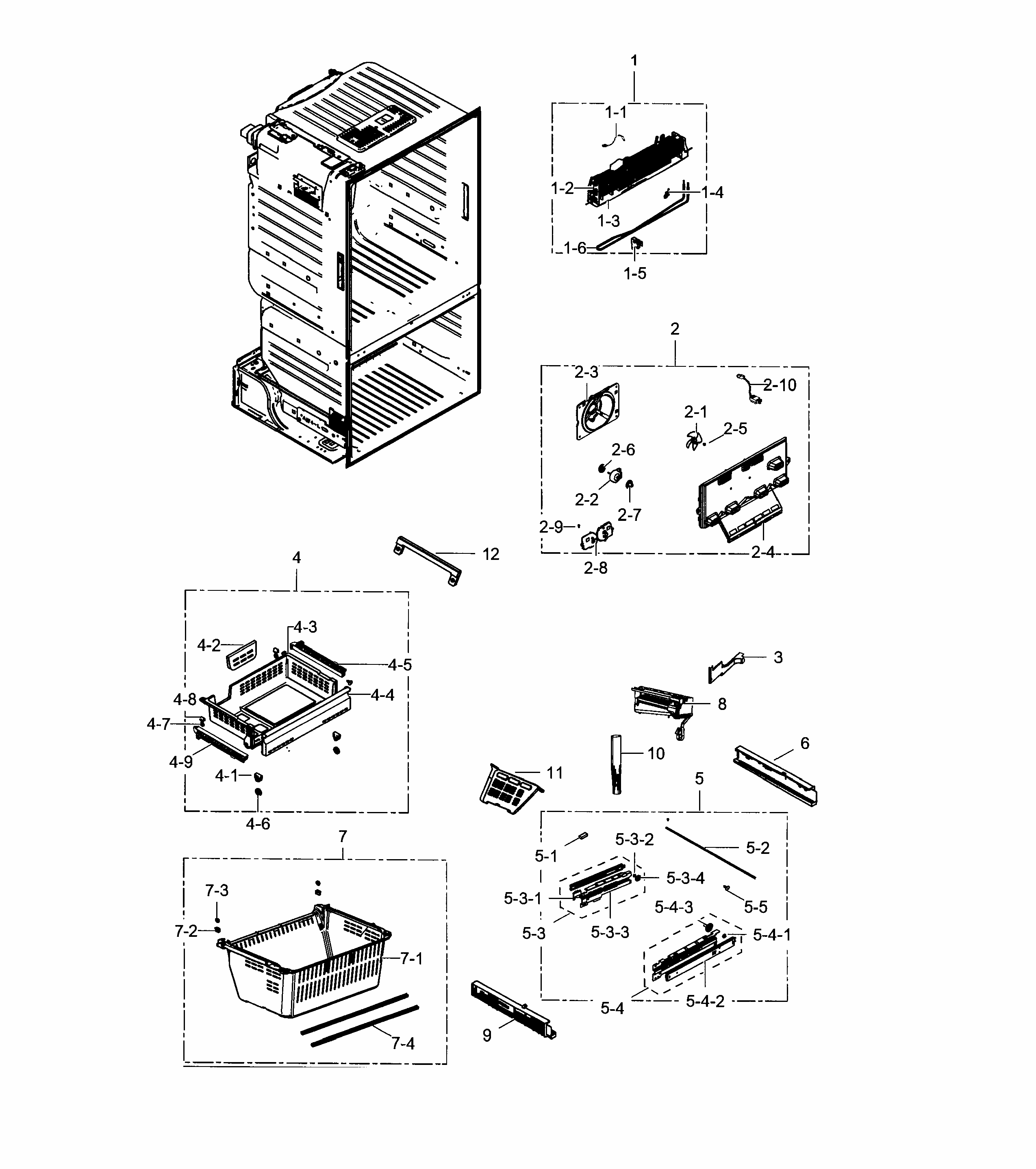 Freezer Diagram and Parts List for RF28HFPDBSR AA-0000 Samsung Refrigerator