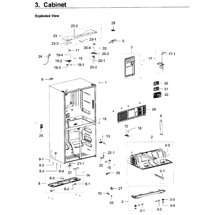 Cabinet Diagram and Parts List for RF23J9011SR AA-08 Samsung Refrigerator