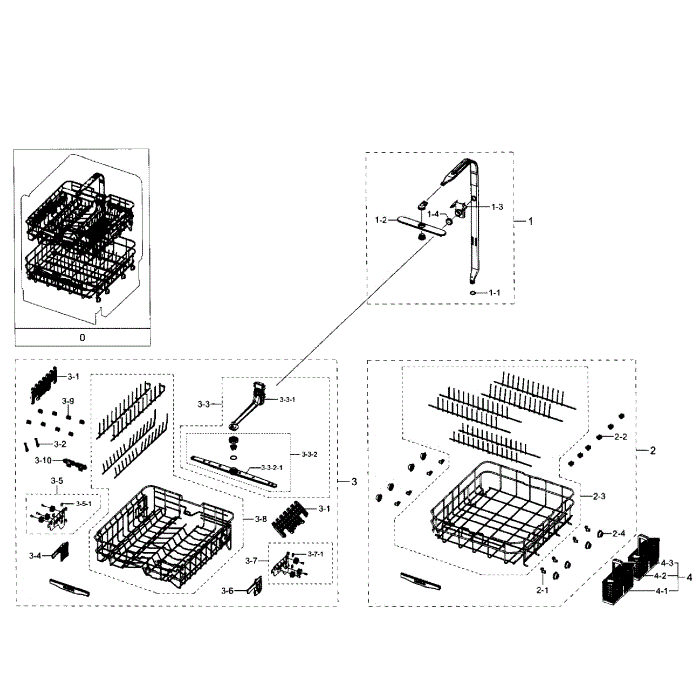 Baskets Diagram and Parts List for DW80J7550UG AA-01 Samsung Dishwasher