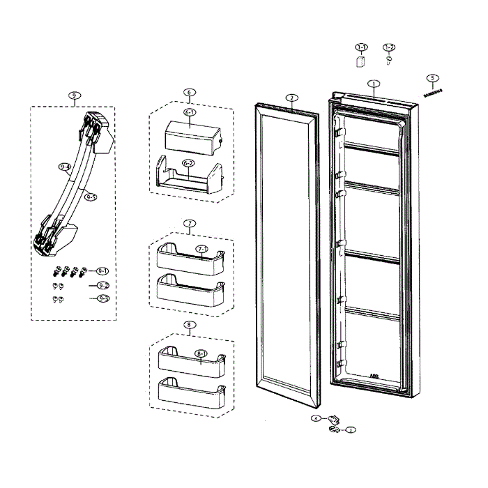 Right Door Diagram and Parts List for RS25H5000WW AA-01 Samsung Refrigerator
