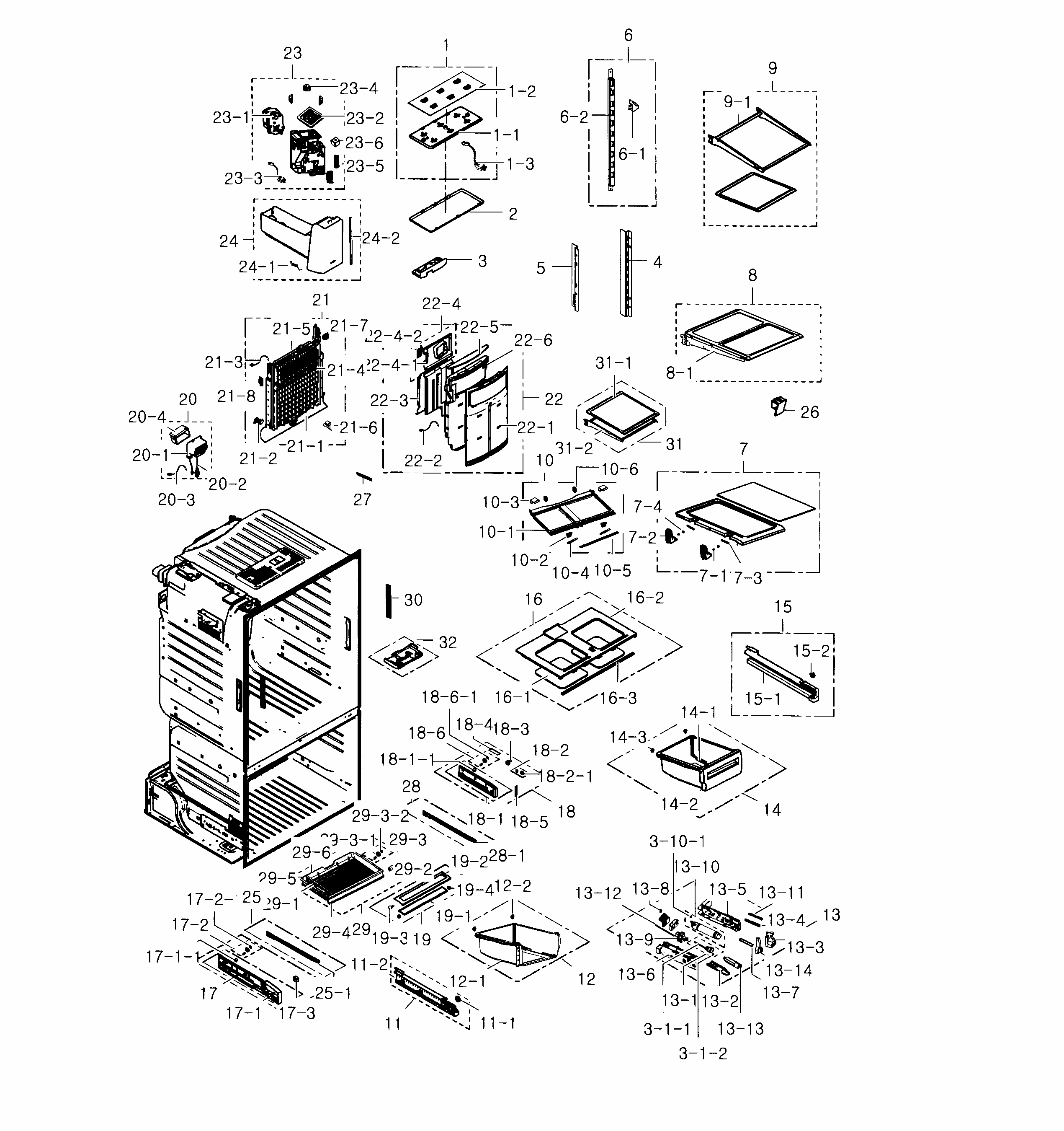 Refrigerator Diagram and Parts List for RF28HDEDBSR AA-0002 Samsung Refrigerator