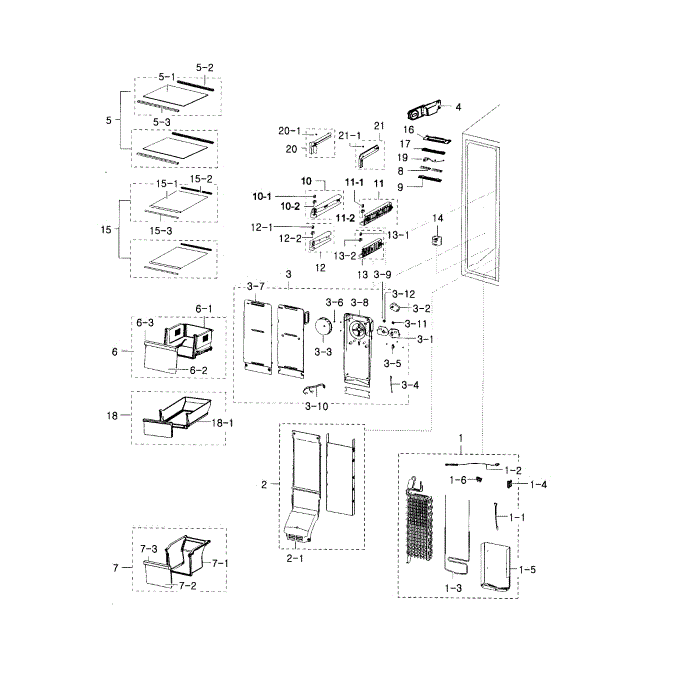 Freezer Diagram and Parts List for RH29H9000SR AA-00 Samsung Refrigerator