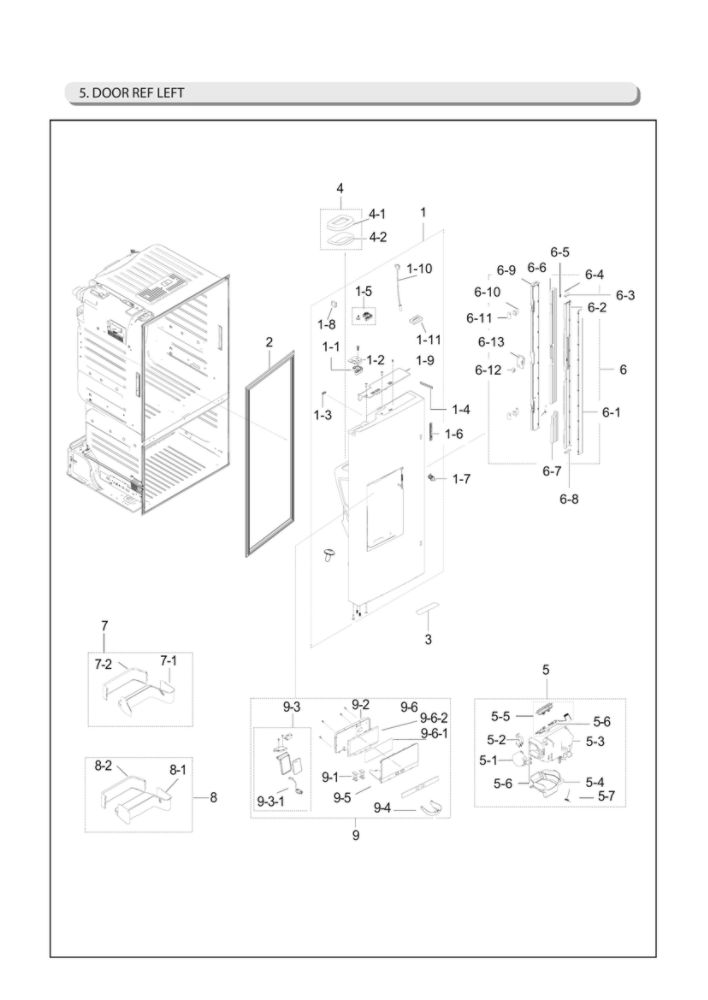 Left Refrigerator Door Parts Diagram and Parts List for RF28HFEDBSR AA-22 Samsung Refrigerator