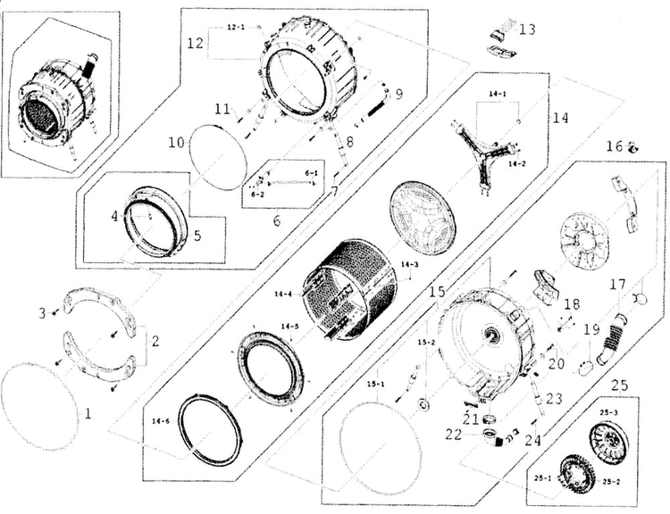 Drum Diagram and Parts List for WF350ANR XAA-0000 Samsung Washer