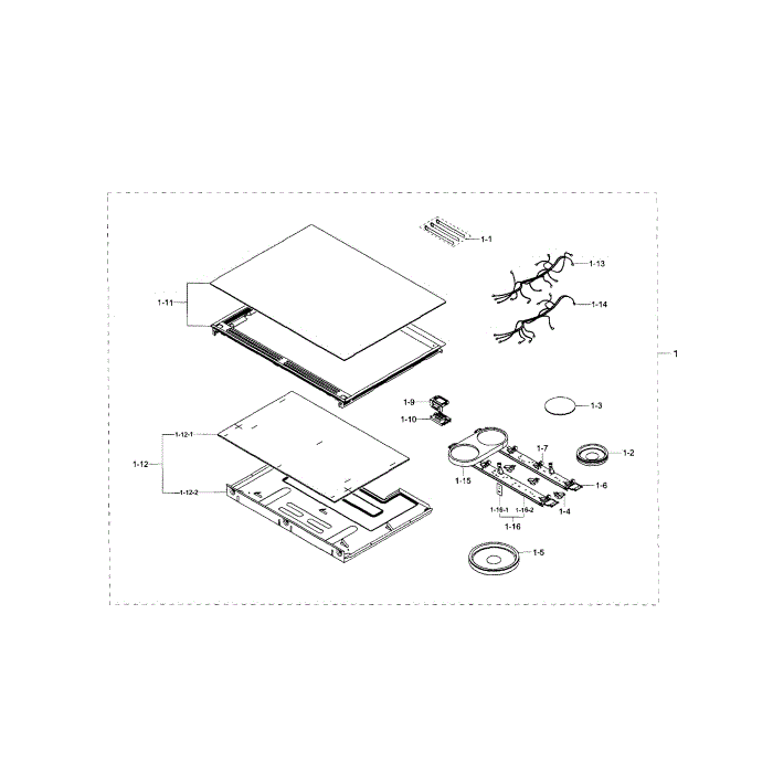 Cooktop Assembly Diagram and Parts List for NE58H9950WS AA-01 Samsung Range