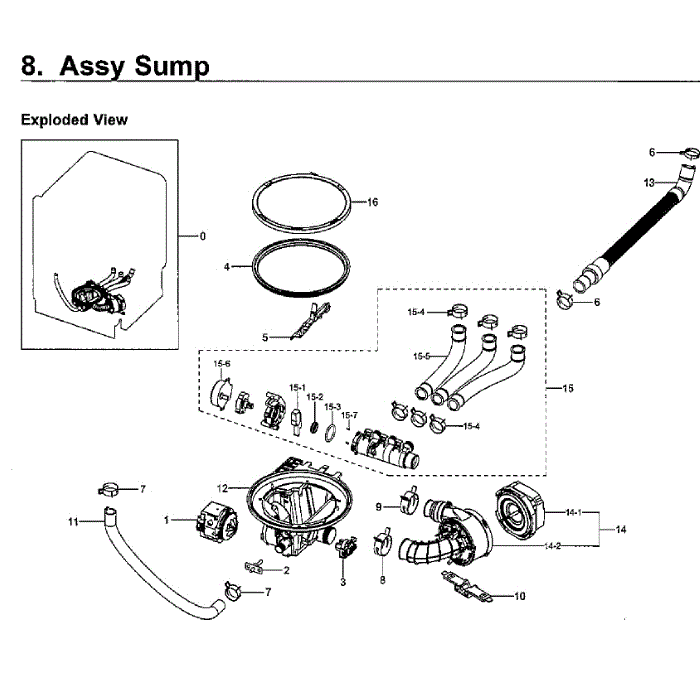 Sump Diagram and Parts List for DW80J7550UG AA-02 Samsung Dishwasher