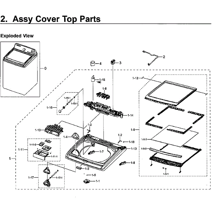 Top Assembly Diagram and Parts List for WA50M7450AW A4-00 Samsung Washer