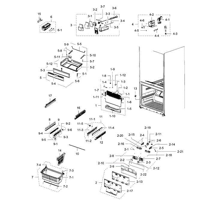 Freezer Diagram and Parts List for RFG237AARS XAA-03 Samsung Refrigerator