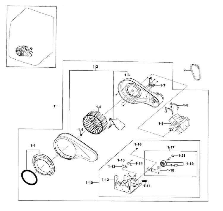 Motor Assy Diagram and Parts List for DV395ETPAWR A1-0000 Samsung Dryer