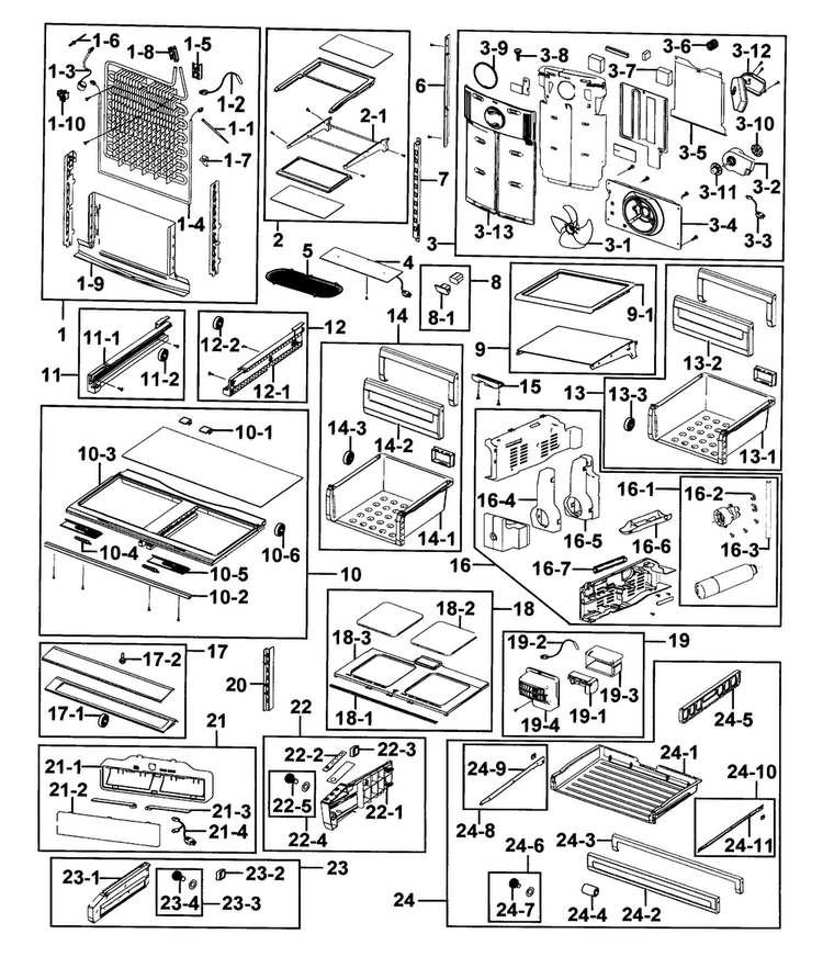 Refrigerator Diagram and Parts List for RFG293HARS XAA-0001 Samsung Refrigerator