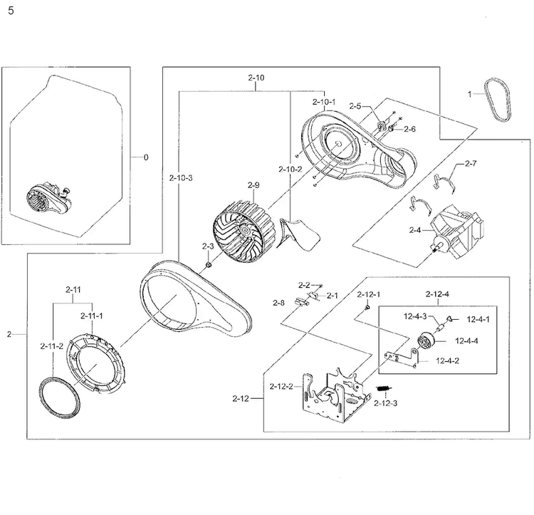 Motor Duct Diagram and Parts List for DV48H7400EW A2-0002 Samsung Dryer