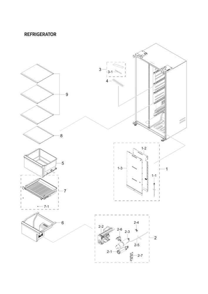 Refrigerator Parts Diagram and Parts List for RS22T5561SR AA-01 Samsung Refrigerator