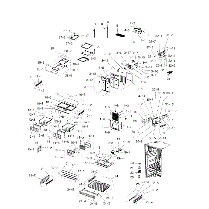 Fridge Diagram and Parts List for RFG299ABRS XAA-00 Samsung Refrigerator