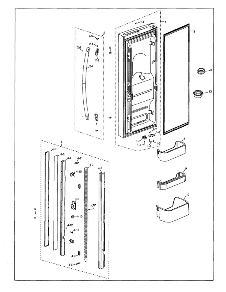 Left Refrigerator Door Diagram and Parts List for RF18HFENBSR US-00 Samsung Refrigerator