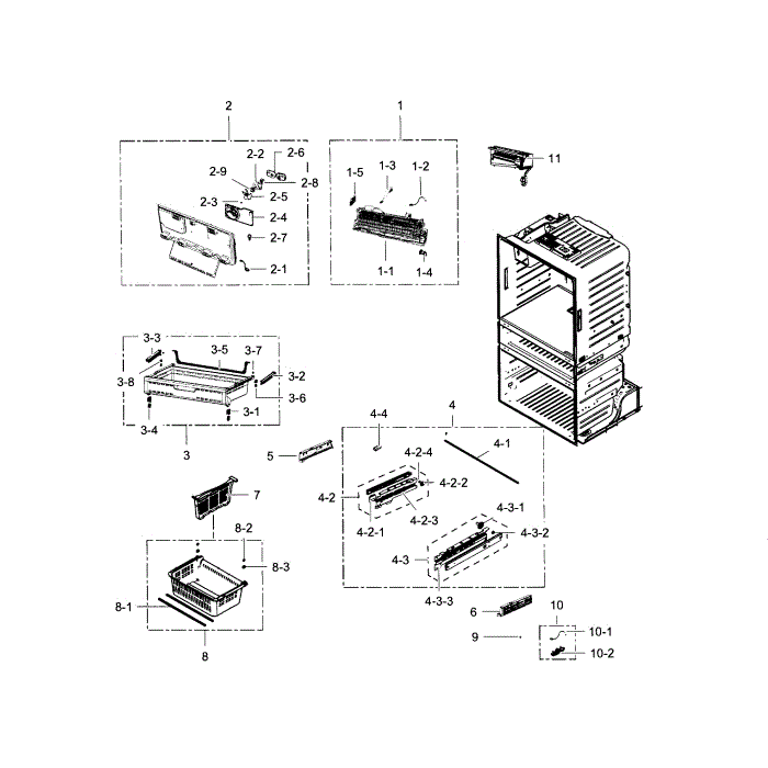 Freezer Diagram and Parts List for RF28HMEDBWW AA-01 Samsung Refrigerator