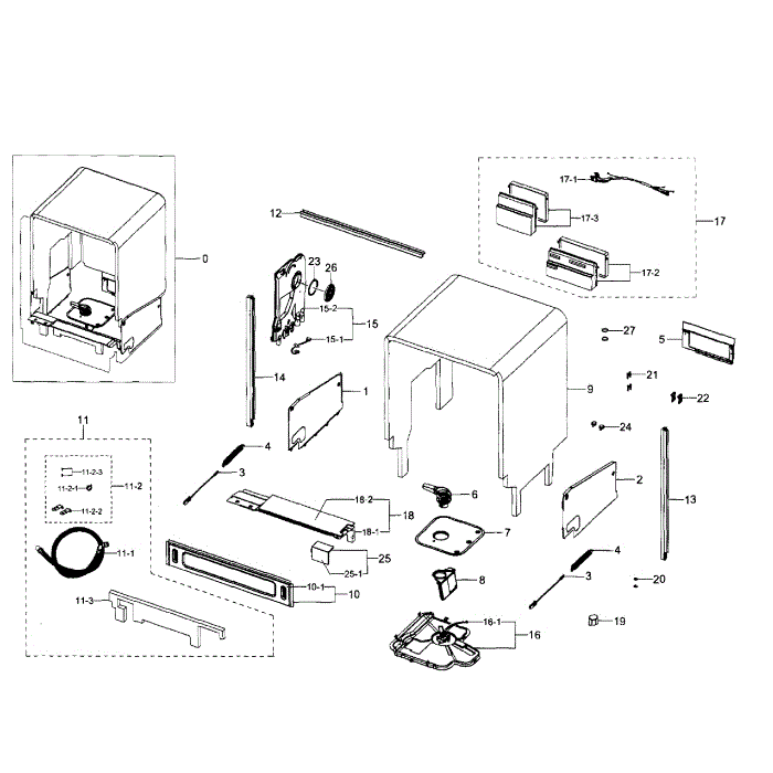 Cabinet Diagram and Parts List for DW80H9950US AA-01 Samsung Dishwasher