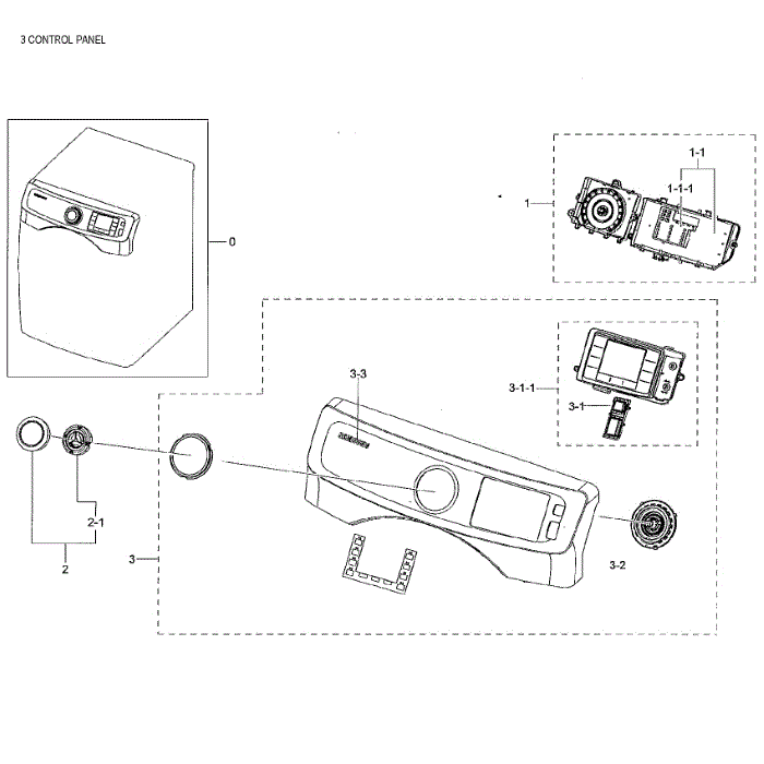 Control Panel Diagram and Parts List for DV42H5000GW A3-02 Samsung Dryer