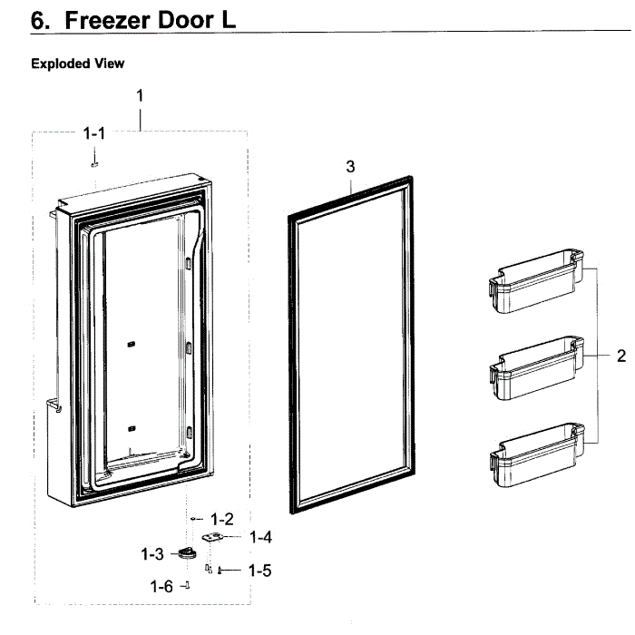 Freezer Door L Diagram and Parts List for RF23J9011SR AA-08 Samsung Refrigerator