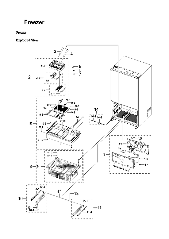 Freezer Parts Diagram and Parts List for RF29BB860012 AA-00 Samsung Refrigerator