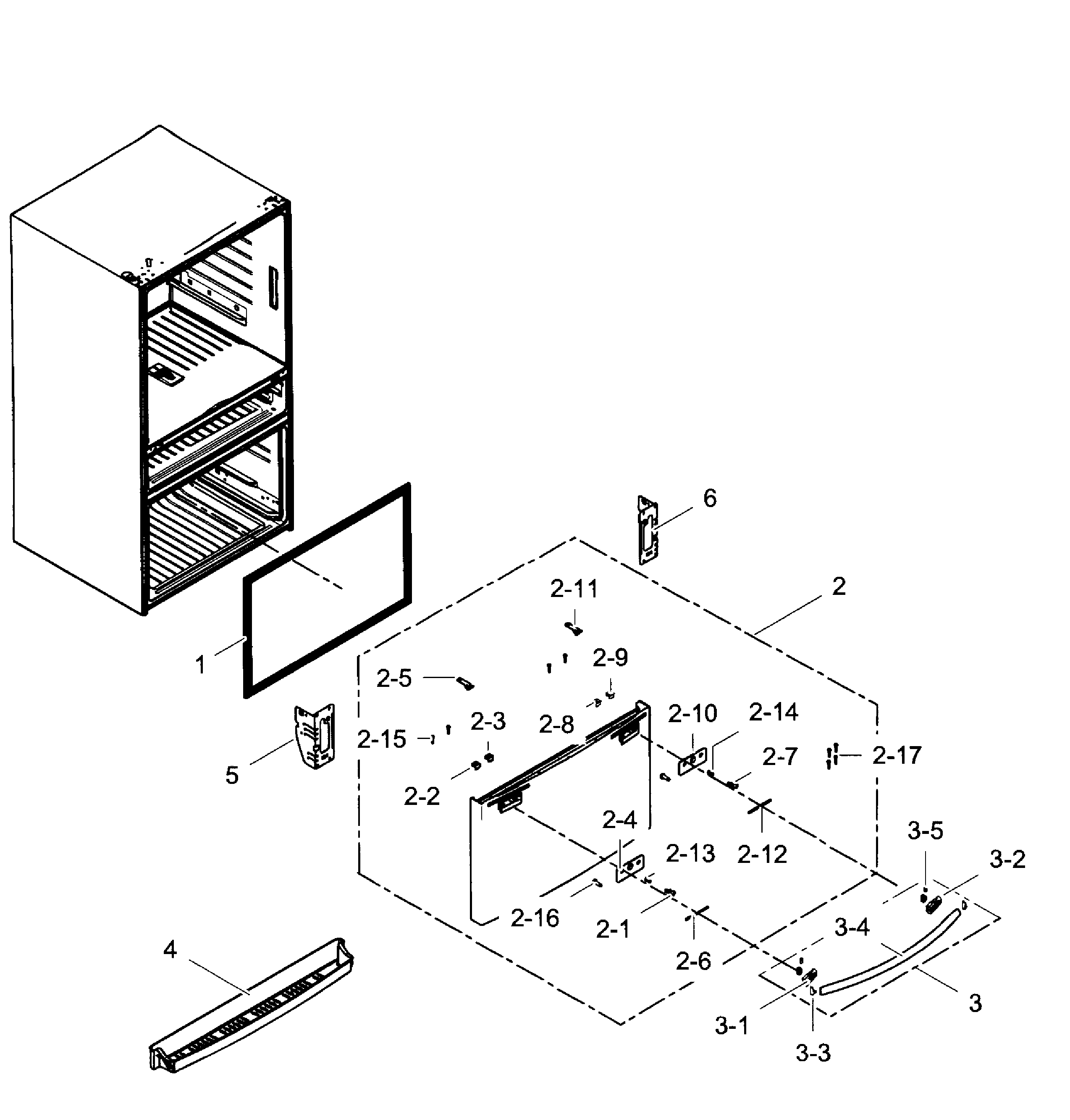 Freezer Door Diagram and Parts List for RF28JBEDBSG AA-0001 Samsung Refrigerator