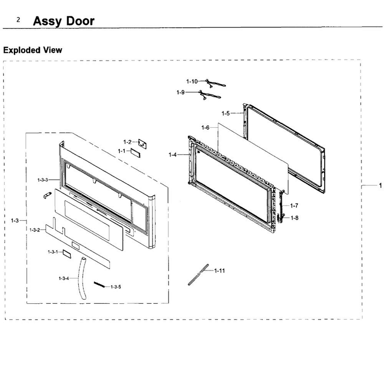 Door Diagram and Parts List for ME21K6000AS AA-0000 Samsung Microwave