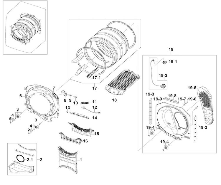 Drum Assy Diagram and Parts List for DV520AGP XAA-0000 Samsung Dryer