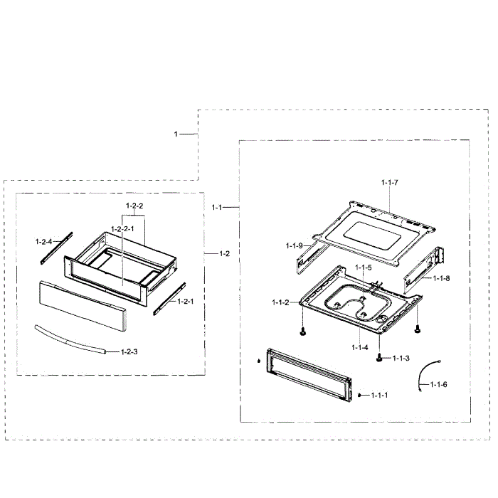 Drawer Assembly Diagram and Parts List for NE597N0PBSR AA-02 Samsung Range