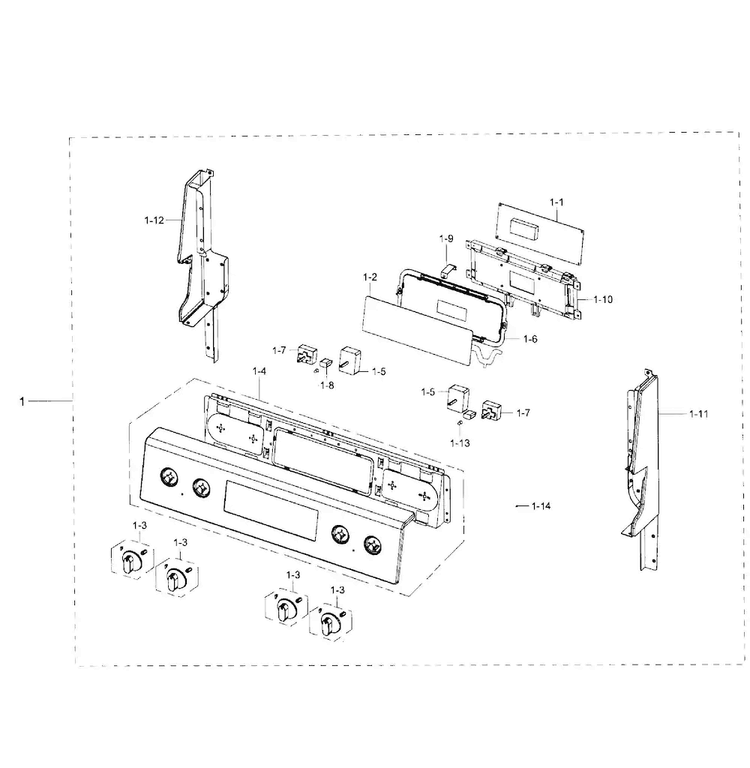 Control Panel Diagram and Parts List for NE59J3420SB AA-0003 Samsung Range