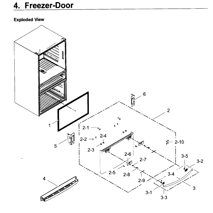 Freezer Door Diagram and Parts List for RF28JBEDBSG AA-05 Samsung Refrigerator
