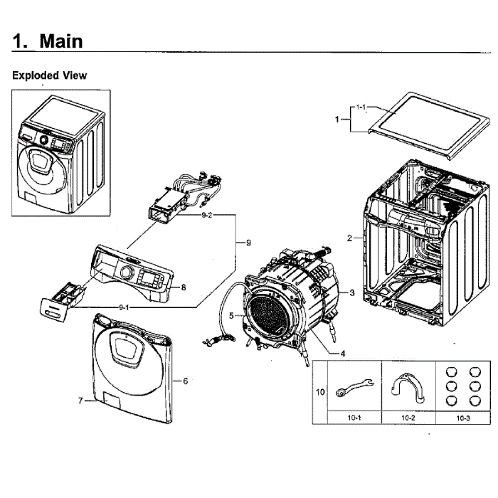 Main Assembly Diagram and Parts List for WF50K7500AV A2-11 Samsung Washer
