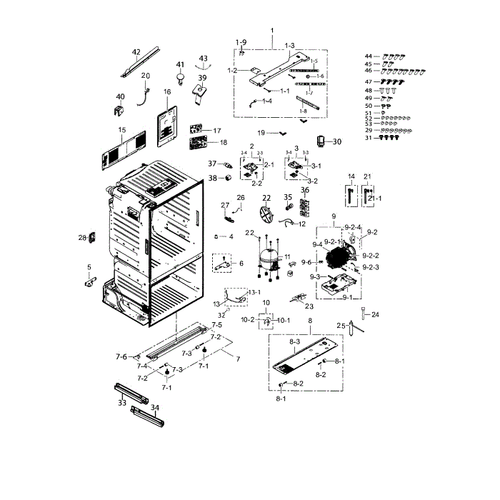 Cabinet Diagram and Parts List for RF26HFPNBSR AA-00 Samsung Refrigerator