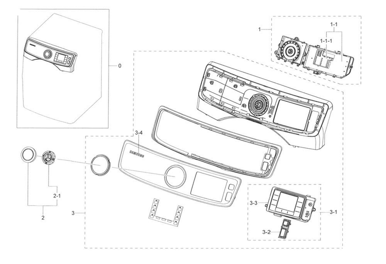 Control Panel Diagram and Parts List for DV45K6500EW A3-0000 Samsung Dryer