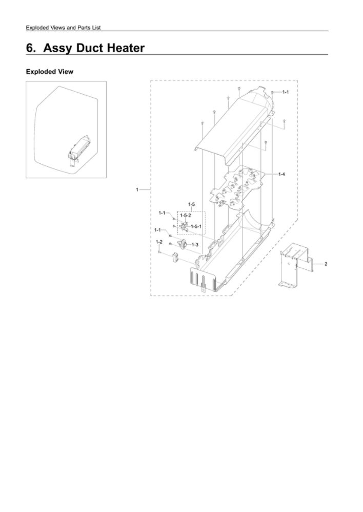 Heater Duct Assembly Diagram and Parts List for DV5451AEW XAA-03 Samsung Dryer