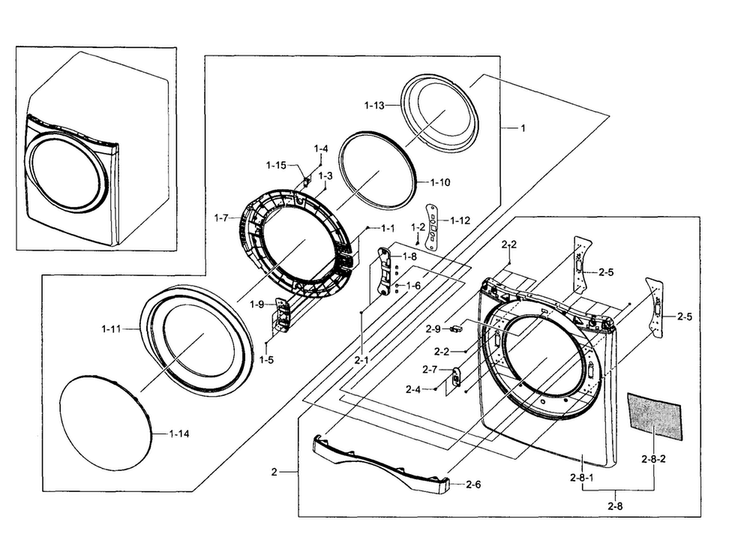 Front & Door Diagram and Parts List for DV511AGW XAA-0003 Samsung Dryer
