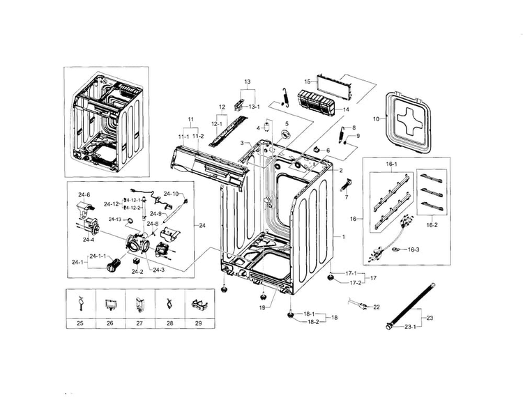 Frame & Cover Parts Diagram and Parts List for WF448AAP XAA-0006 Samsung Washer