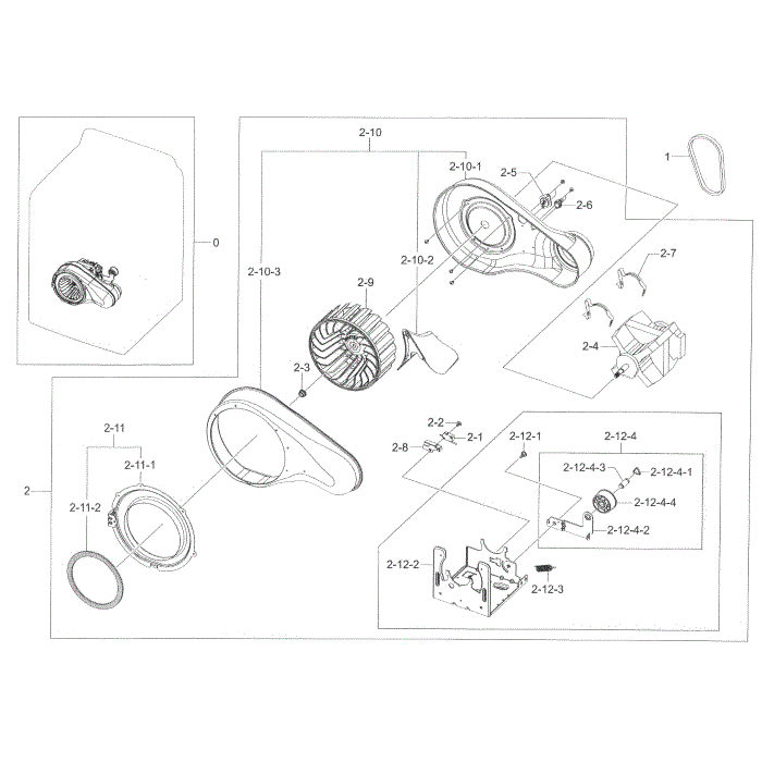 Motor Duct Diagram and Parts List for DV50K8600EV A3-00 Samsung Dryer