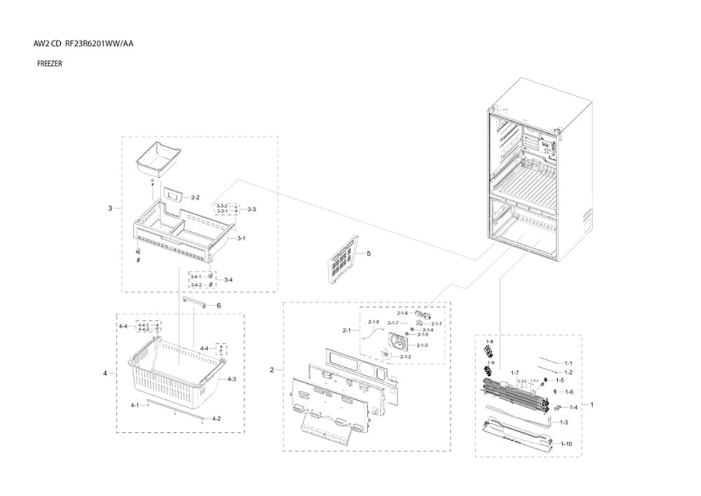 Freezer Parts Diagram and Parts List for RF28R6202WW AA-00 Samsung Refrigerator