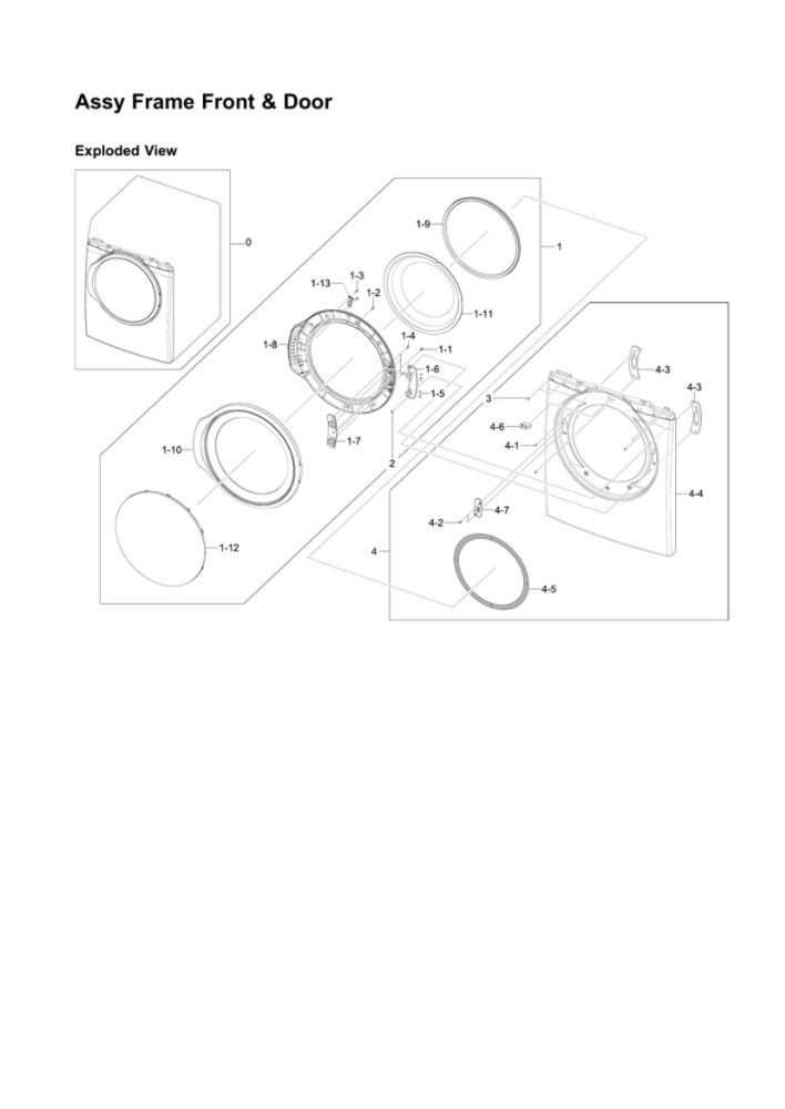 Front Frame And Door Assembly Diagram and Parts List for DV350AEP XAA-01 Samsung Dryer
